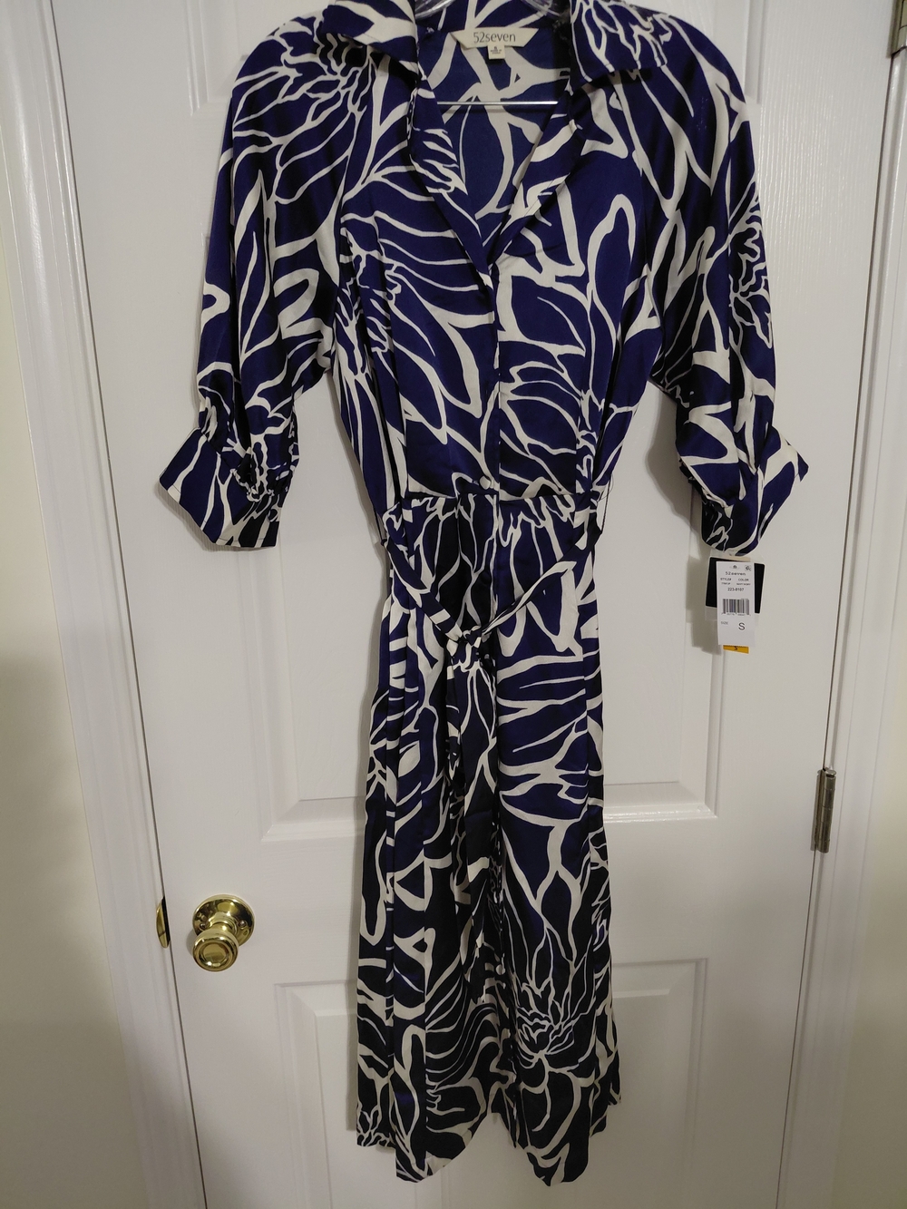 52Seven Navy & White Floral Maxi Wrap Dress with Tie Waist - Picture 1 of 7